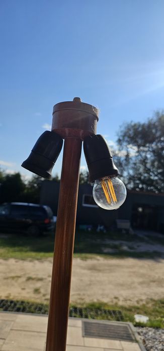 Lampa stojąca prl vintage z kloszem na dwie żarówki