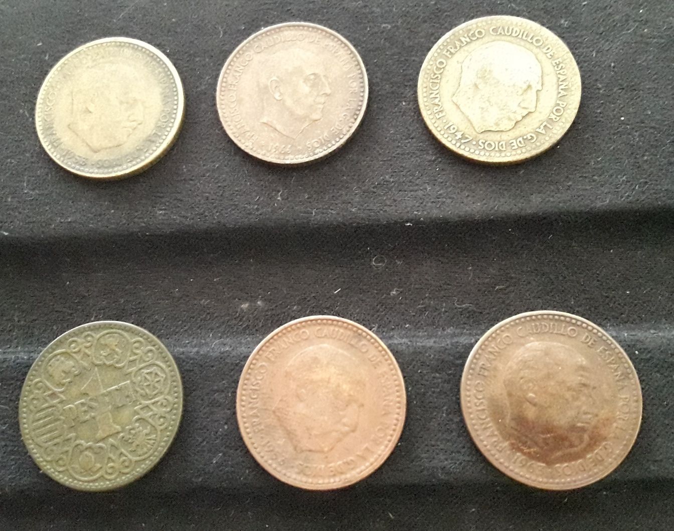 Coleção 6 moedas 1 peseta Espanha ,1944,1947,2x1953,,1963 e 1966