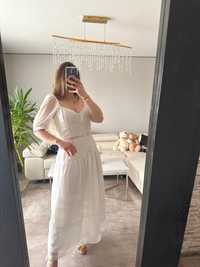 Biała długa sukienka na lato na podszewce, wypada na L/XL