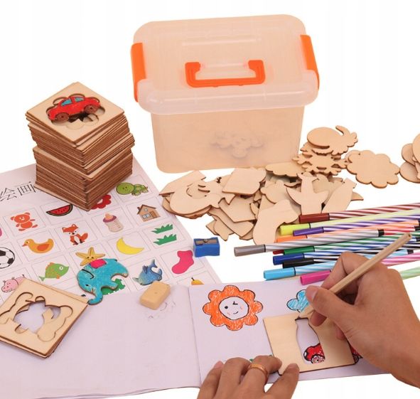 Drewniane Szablony Do Nauki Rysowania + Pisaki