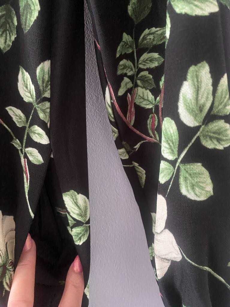 H&M Sukienka tunika czarna w kwiaty długi rękaw 40
