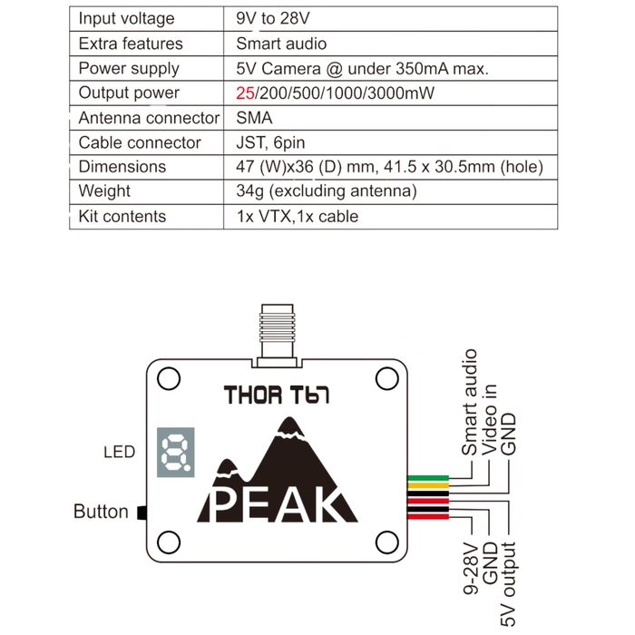 Peakfpv THOR T67 3W 7G Відеопередавач VTX
