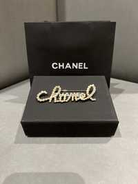 Broszka CC Chanel napis szampańskie złoto perły cyrkonie Wysyłka 24h