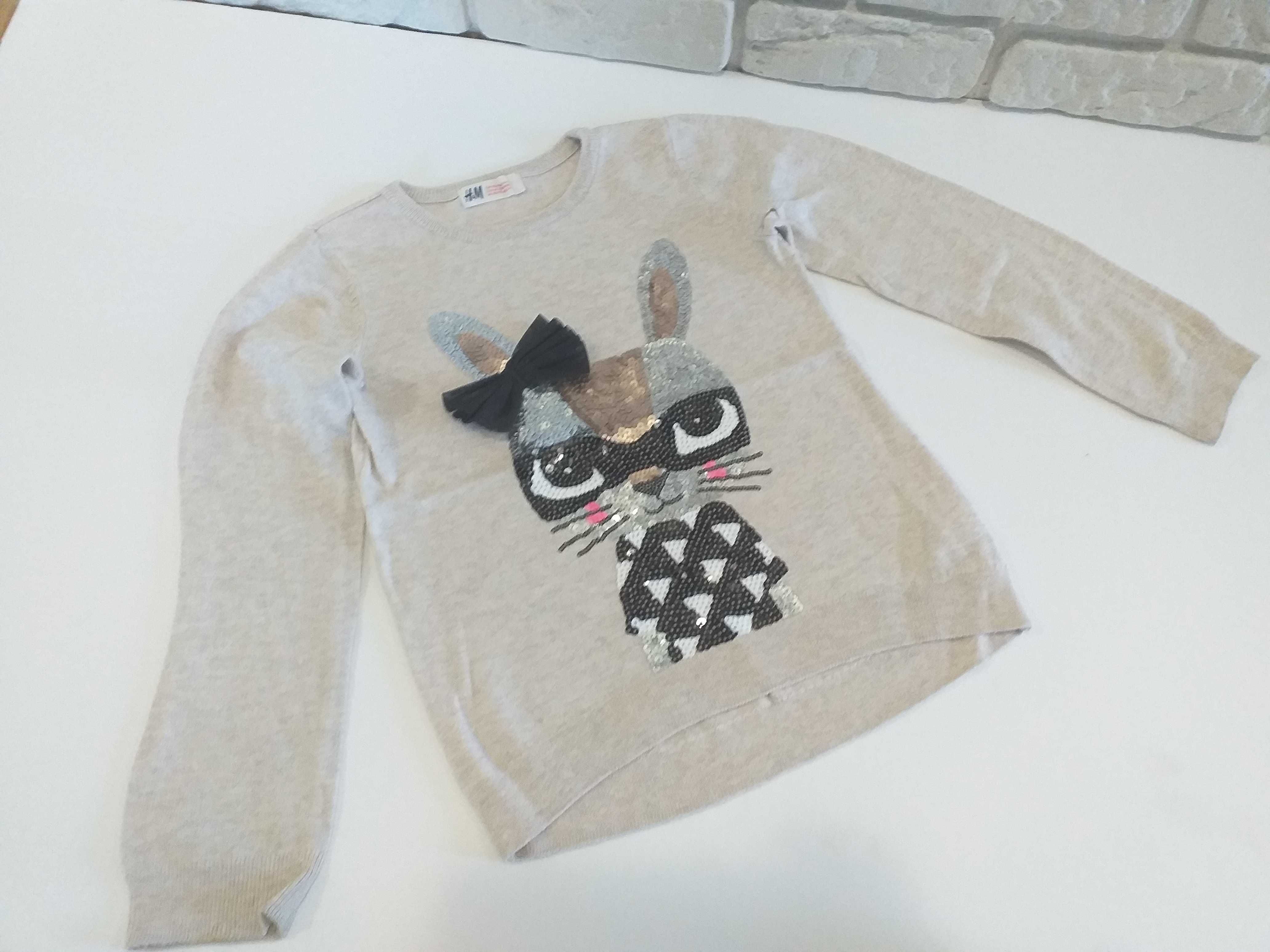 Cienki sweterek sweter króliczek królik z cekinami H&M roz 110-116