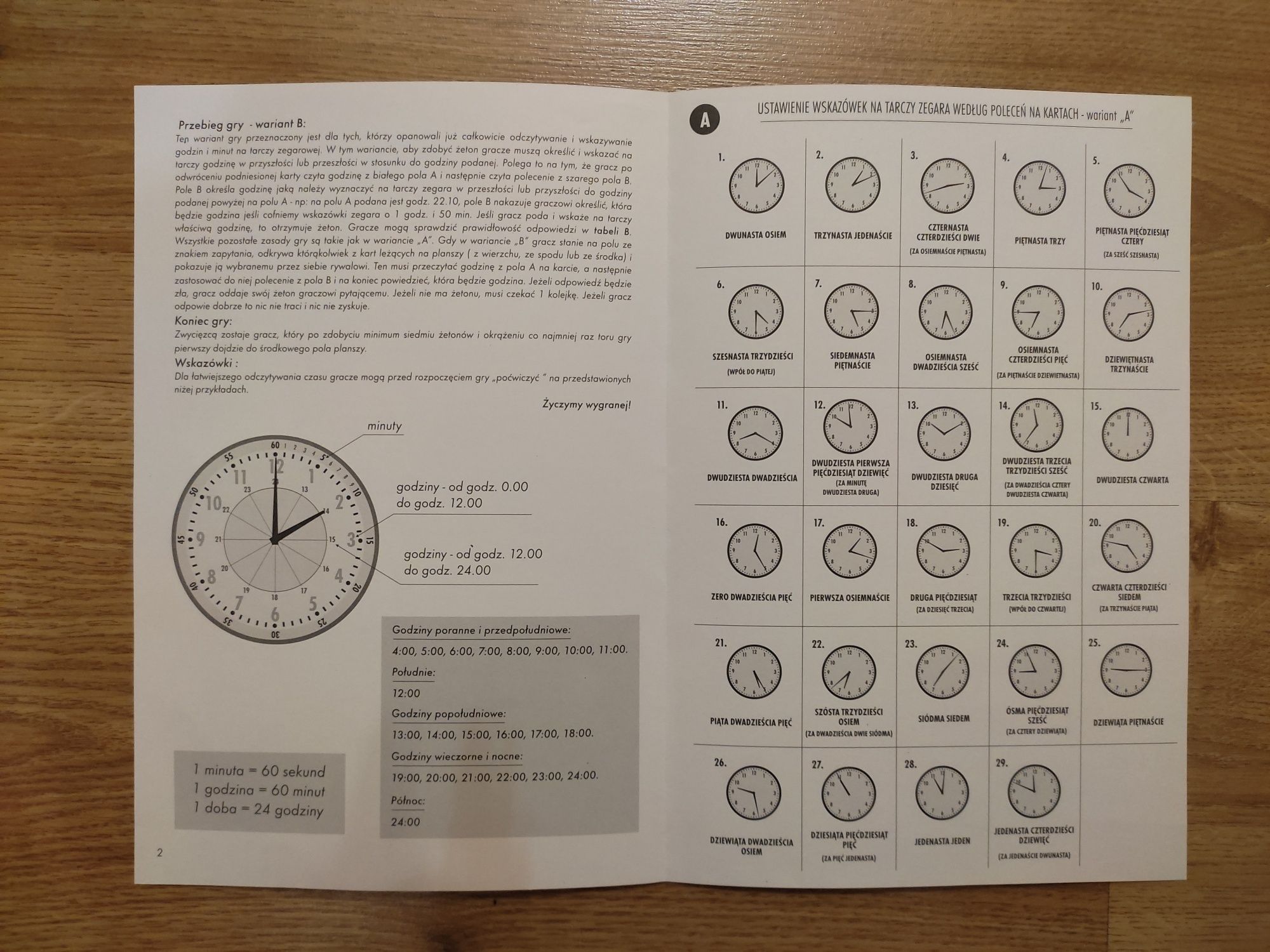 Gra "Poznajemy godziny"