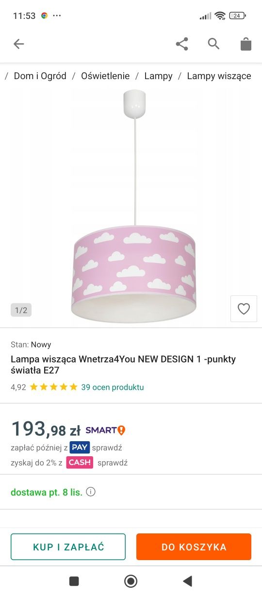 Lampa wisząca abażur  chmurka