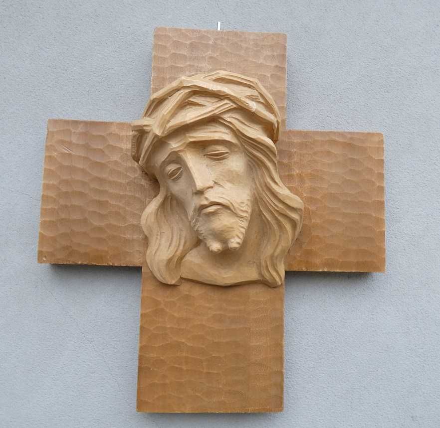 Krzyż krucyfiks rzeźba głowa JEZUS DREWNO 24 x 21 cm