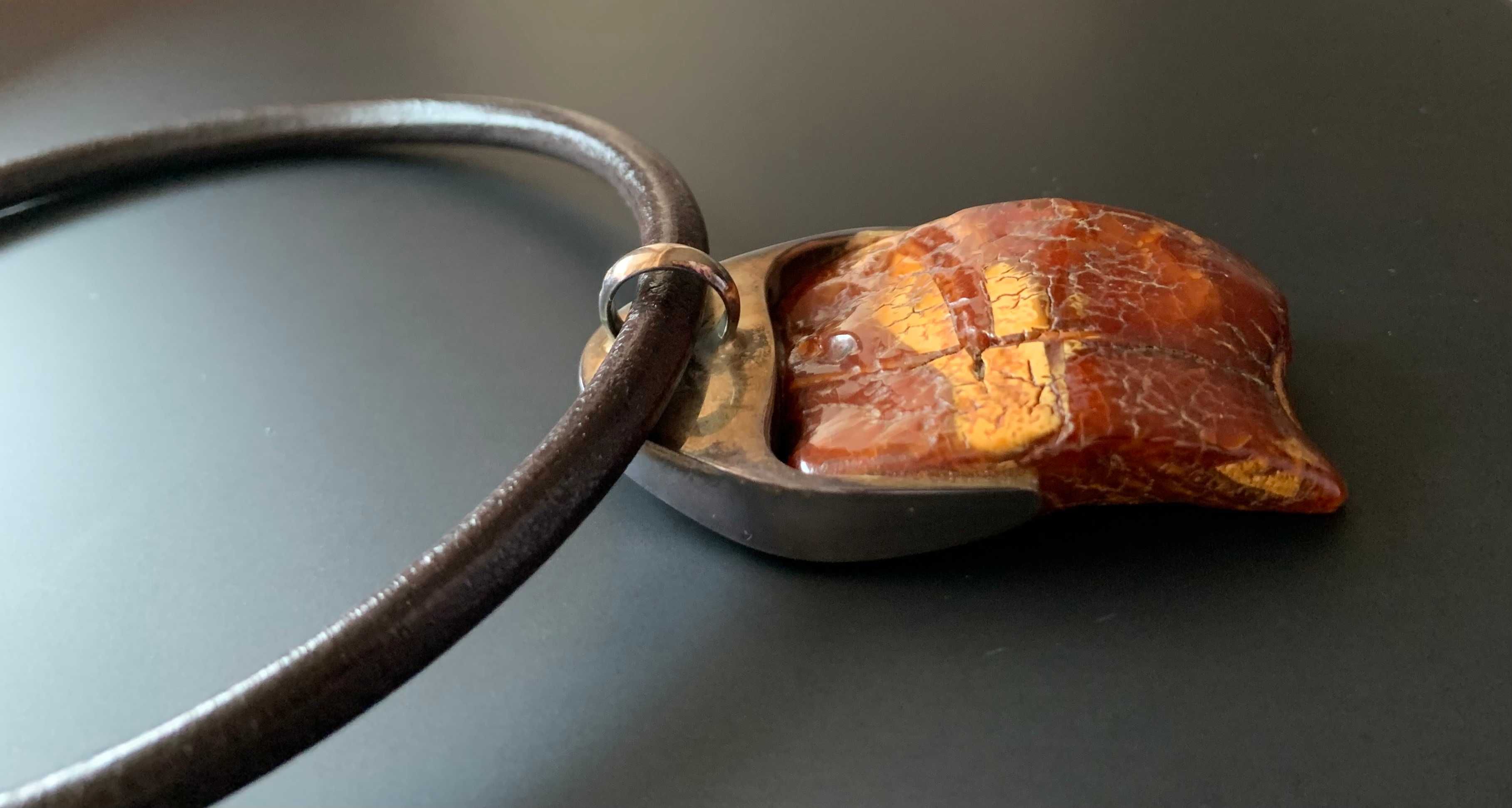Duży naszyjnik bursztyn amber srebro autorska biżuteria artystyczna