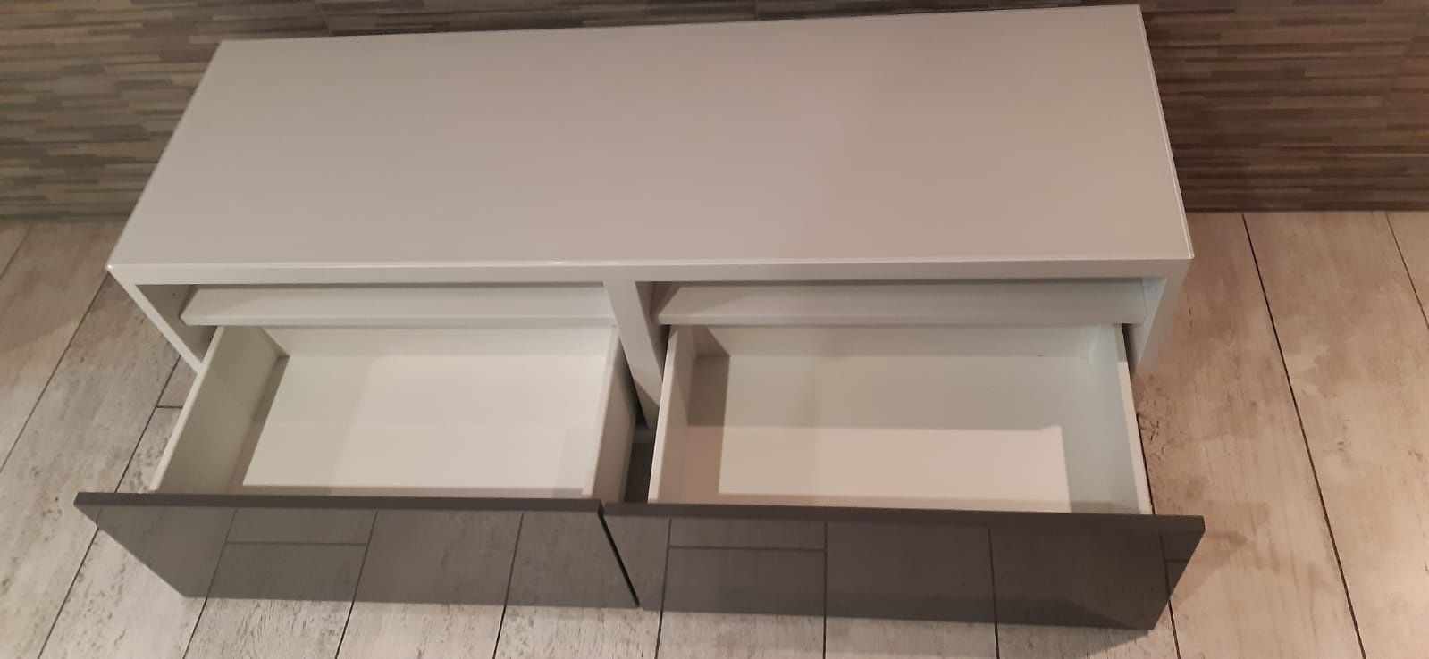 Ława TV z szufladami biały/grafit połysk zestaw