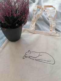 Jasna ecru torba bawełniana tote bag shoperka dla kociary kotek kot