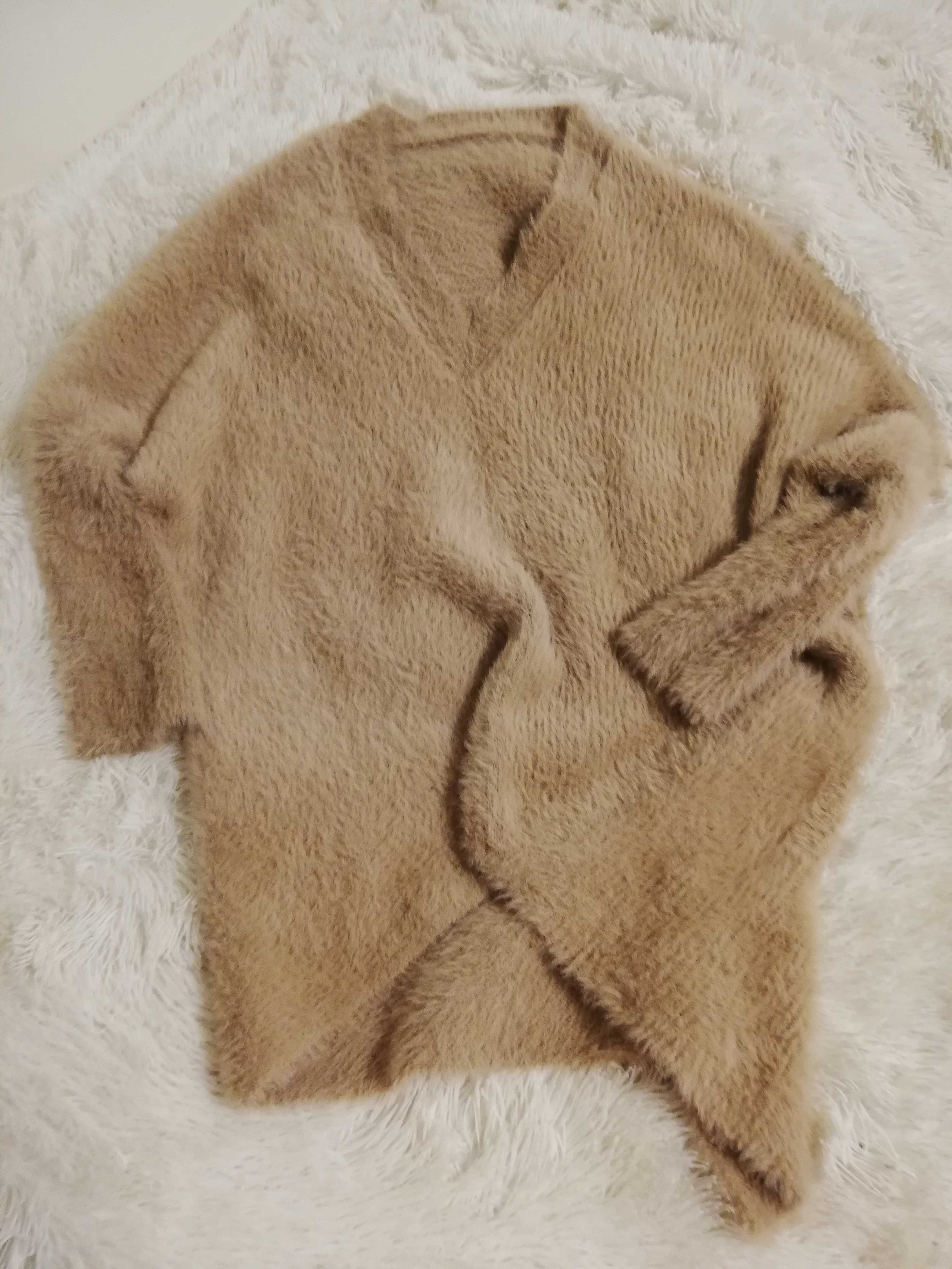 sweter wełniany S M oversize sweter angora S M alpaka brąż