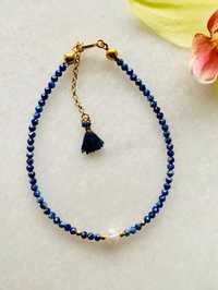 Bransoletka lapis lazuli, naturalne kamienie, perła, srebro