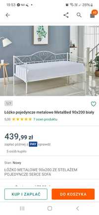 Łóżko metalowe serce ze stelażem i materacem