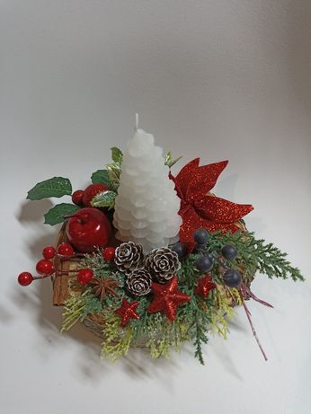Stroik ze świecą choinka Boże Narodzenie święta ozdoba dekoracja stołu