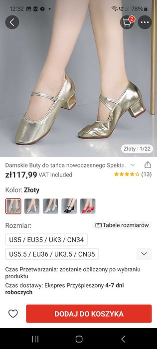 Buty do tańca złote 39,5