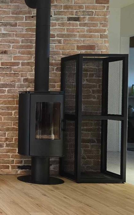 Stojak na drewno kominkowe Regal metalowy nowoczesny kosz