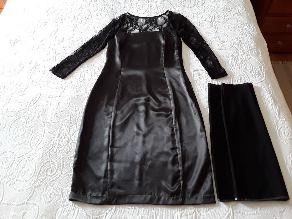 Vestido Festivo Preto Acetinado e Renda (NOVO) Portes Grátis