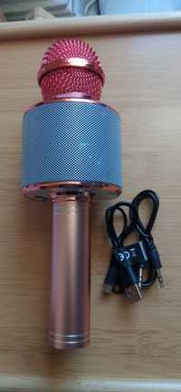 Mikrofon do karaoke bluetooth do śpiewu złoty czarny USB z głośnikiem