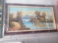Tela de pintura manual com muldura madeira maciça.
