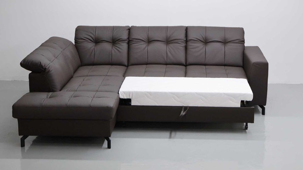 TLK SKÓRA NATURALNA NAROŻNIK funkcja spania SOFA kanapa brązowa salon