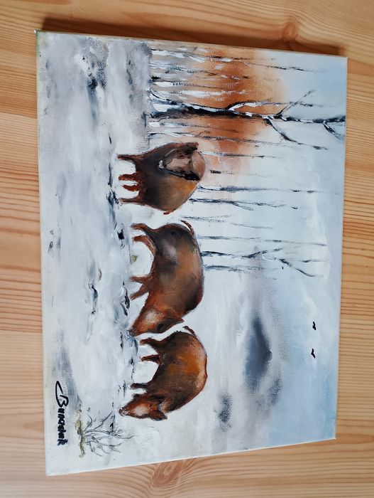 Obraz 30/40 cm dziki zimą