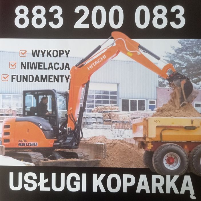 Usługi koparką, prace ziemne, piach, kruszywo, ziemia  ogrodowa