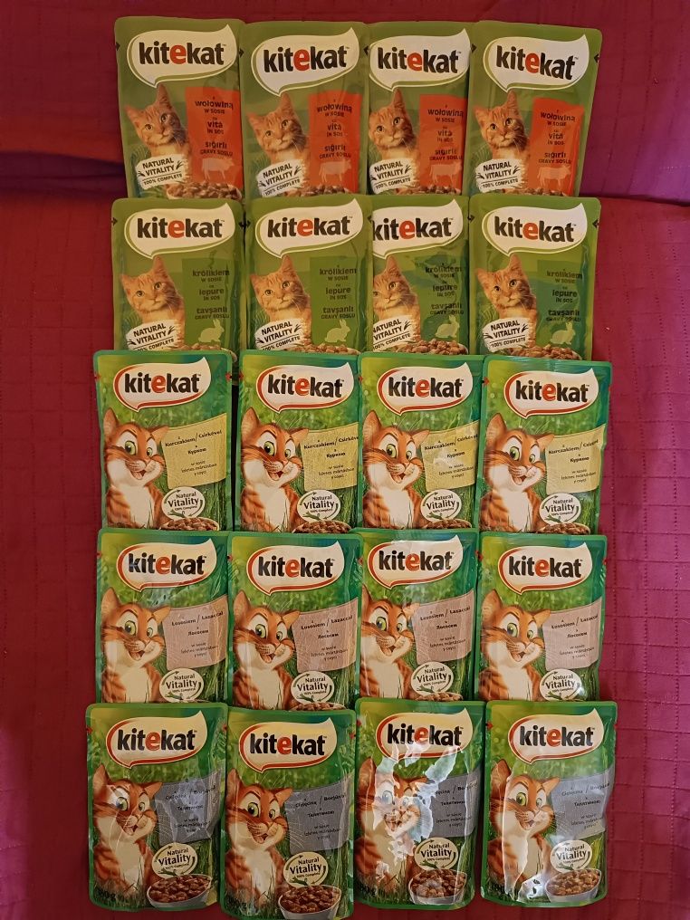 60 saszetek karmy dla kota Kitekat 100g i 85g mix smaków Szybka wysyłk