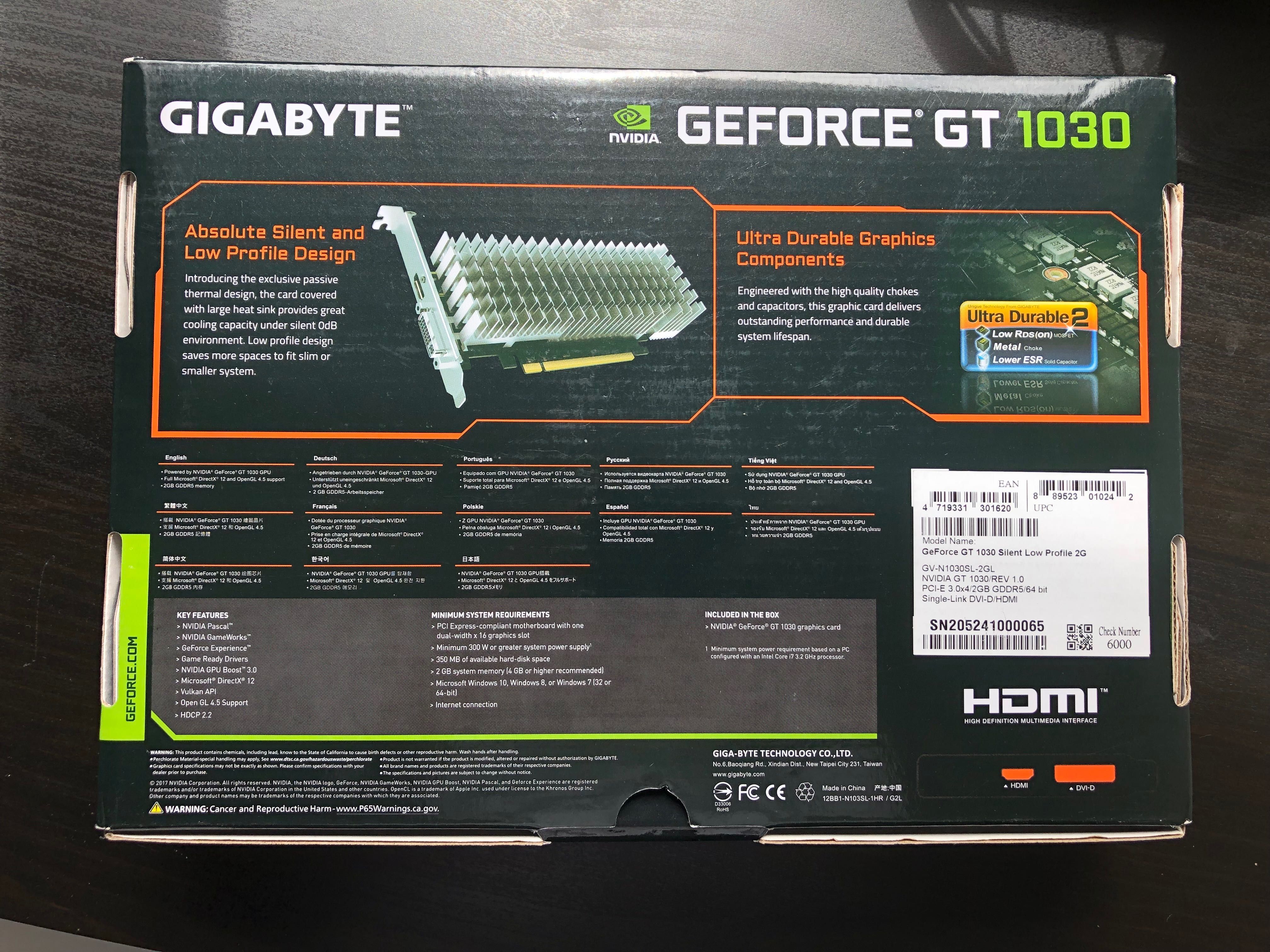 Placa Gráfica Gigabyte GeForce GT1030 2GB DDR5 Low Profile