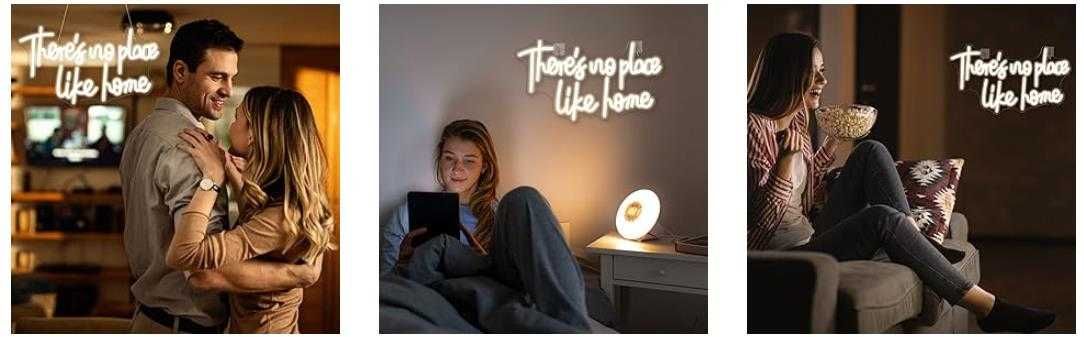 Neon LED Dekoracyjny THERES NO PLACE LIKE HOME Biały Ściem 42x24cm USB