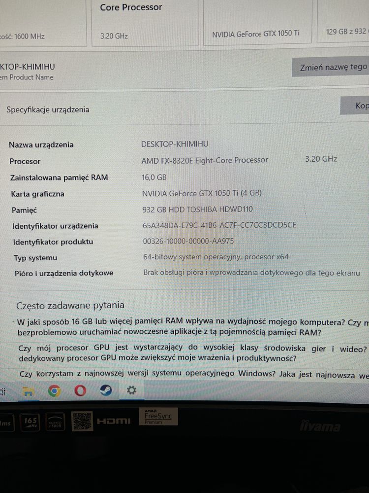 Komputer do gier gtx1050 ti, 16gb ram, 1tb hdd, AMD FX-8320E