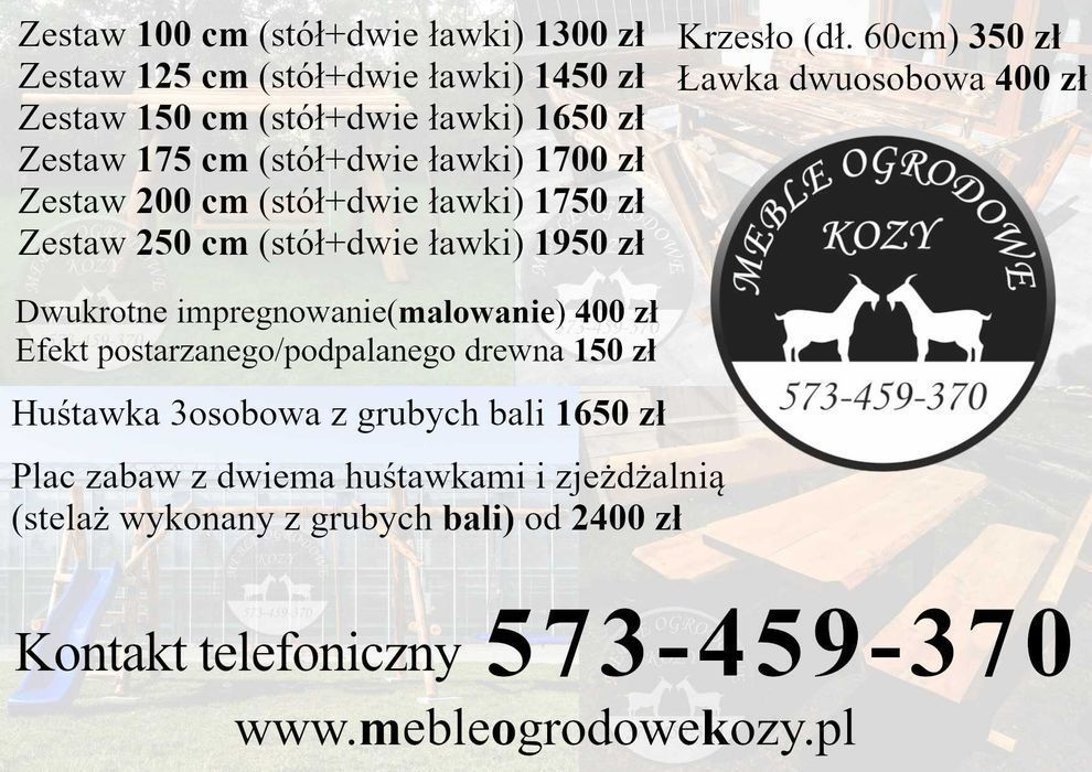 NOWE CENY! Meble ogrodowe drewniane góralskie. Lite drewno ławka stół