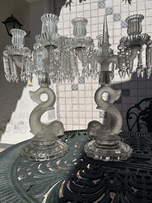 Candelabros estilo Baccarat Cristal Sereia de três lumes- par
