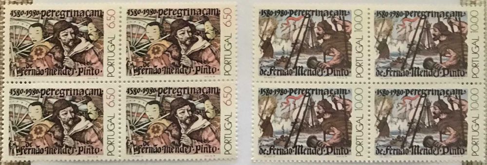Série completa de 2 quadras de selos novos - Fernão Mendes Pinto -1980