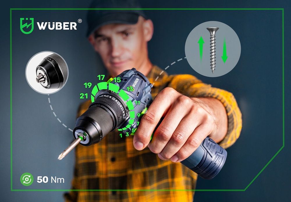 Wiertarko-wkrętarka Akumulatorowa Bezszczotkowa 2xbateria Ładowarka fv