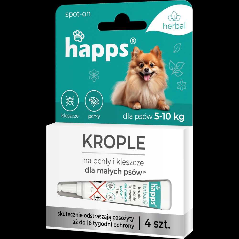 Krople przeciw pchłom i kleszczom dla małych psów do 10kg Happs Herbal