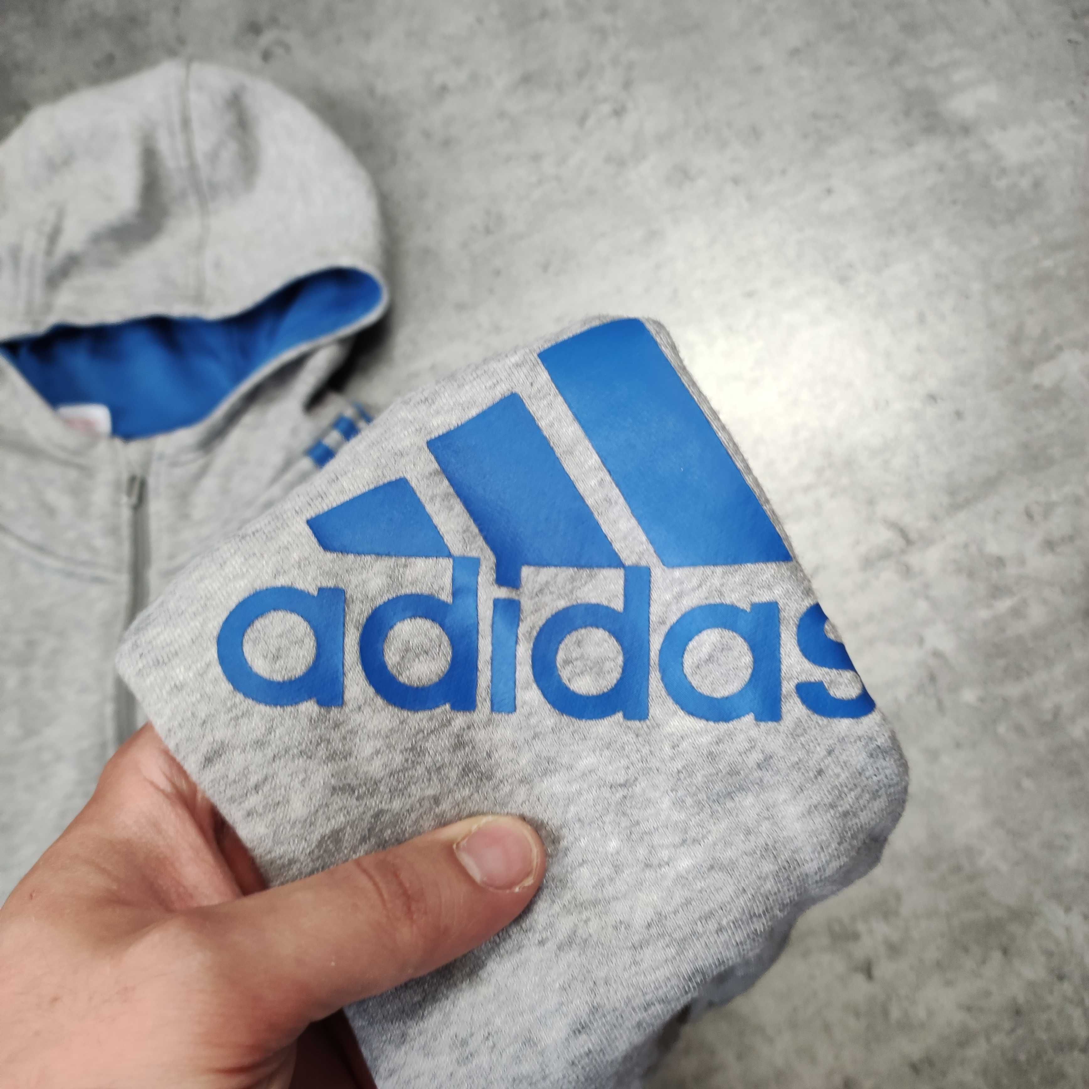 MĘSKA Bluza Sportowa z Kapturem Bawełna Rozpinana Adidas Szara Logo