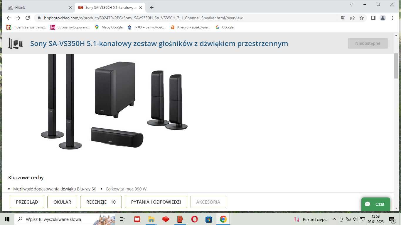 Kino domowe SONY SA -VS 350 H z subwooferem aktywnym.