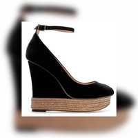 Zara Black Covered Toe Ankle Strap Platform Wedges оригинал 
босоножки