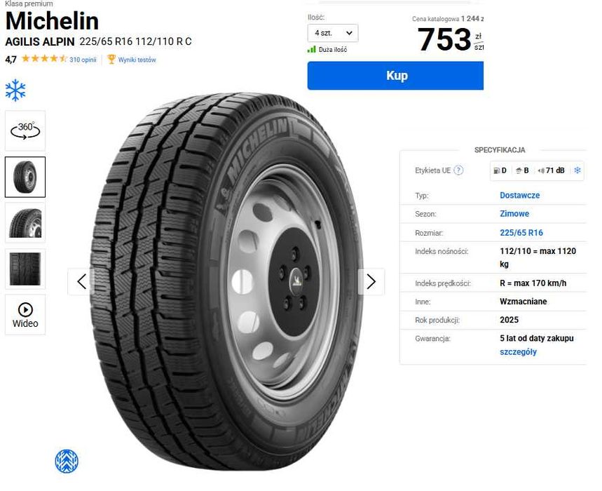 4x Michelin AGILIS ALPIN 225/65 R16 112/110 R C  Nowe Premium  FV23%