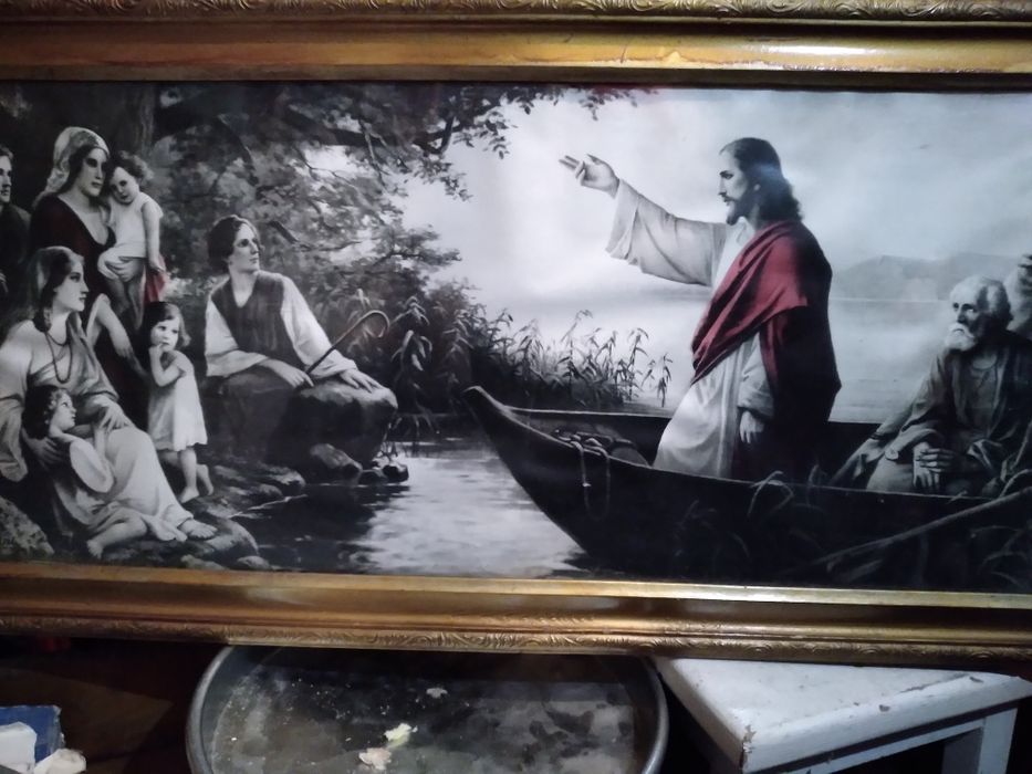 Duży dawny Obraz  z sprzed 50 lat z Jezusem