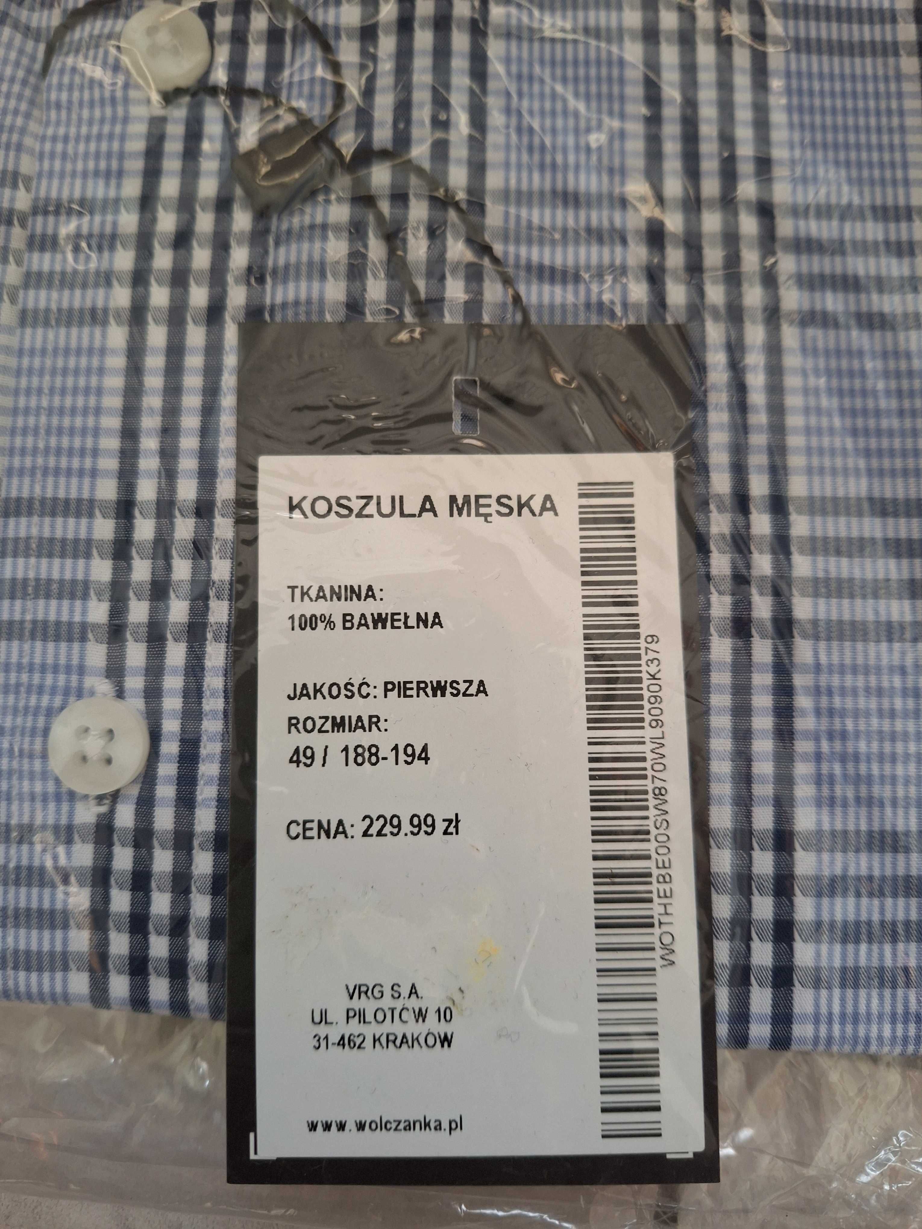 Nowa koszula męska Wólczanka 49/188-194, 100% bawełna, nigdy nie użyta