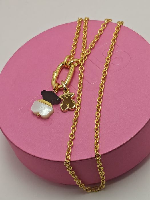 Naszyjnik z misiem hold żółte srebro vermeil 925  z dwoma zwieszkami