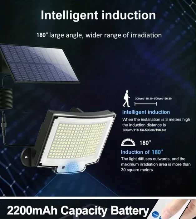 Lampa solarna 228 diod LED czujnik ruchu 3 tryby + pilot