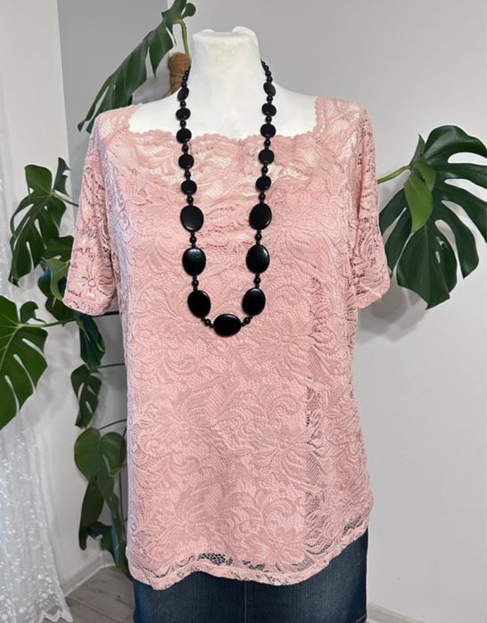 Pudrowo-różowa bluzka koronkowa XXL Ms Mode elegancka, świąteczna