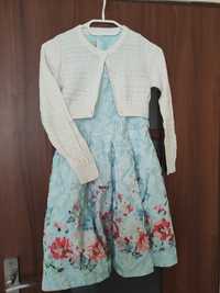 Elegancka sukienka wyjściowa rozm. 140-146 cm. + Sweterek