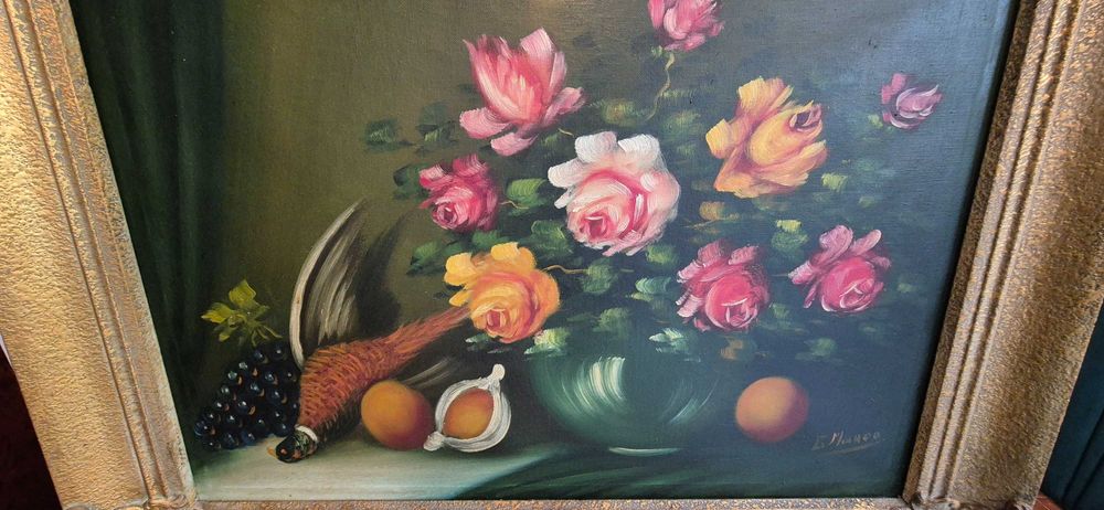 Aukcyjny obraz olejny martwa natura Georges de Marco antyk Francja