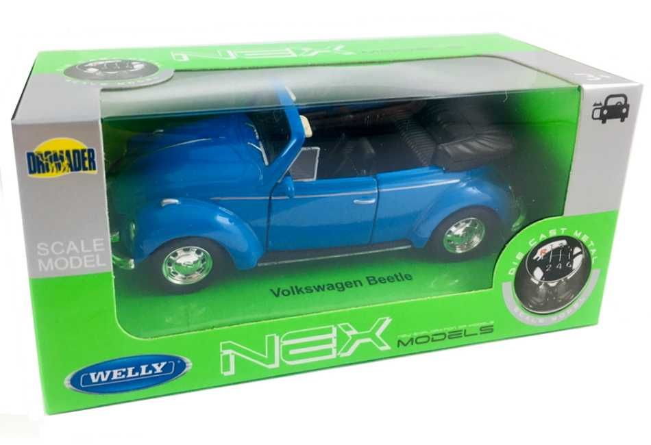 VW Beetle cabrio Garbus model WELLY 1:34 niebieski