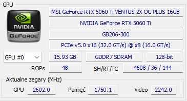 Karta Graficzna MSI GeForce RTX 5060 Ti Ventus 2X OC Plus 16GB GDDR7