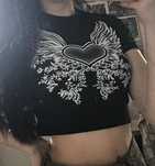 Crop top czarny z nadrukiem shein xs