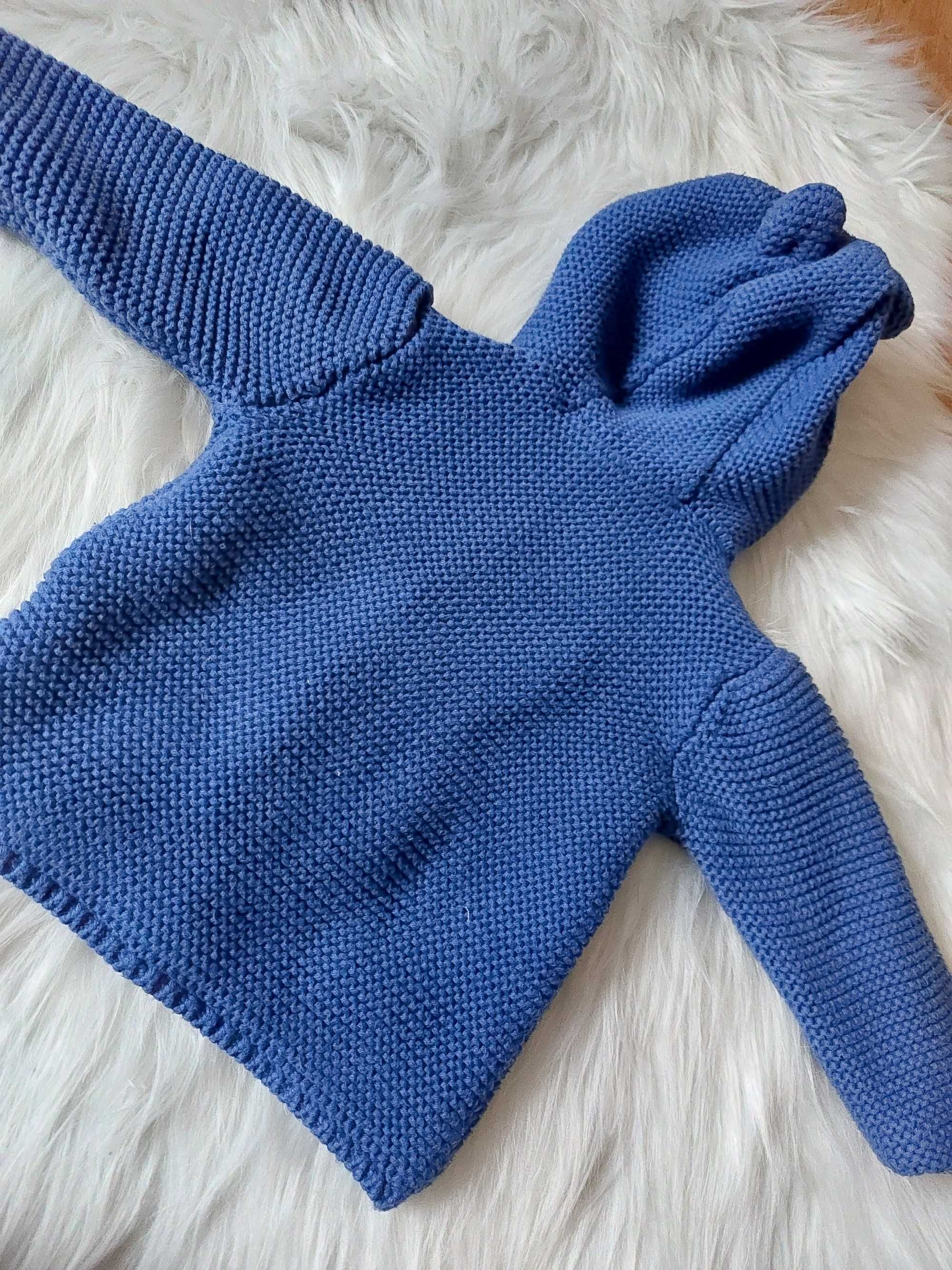 Sweter kardigan chlopięcy niebieski z uszkami na guziki 68 74 80